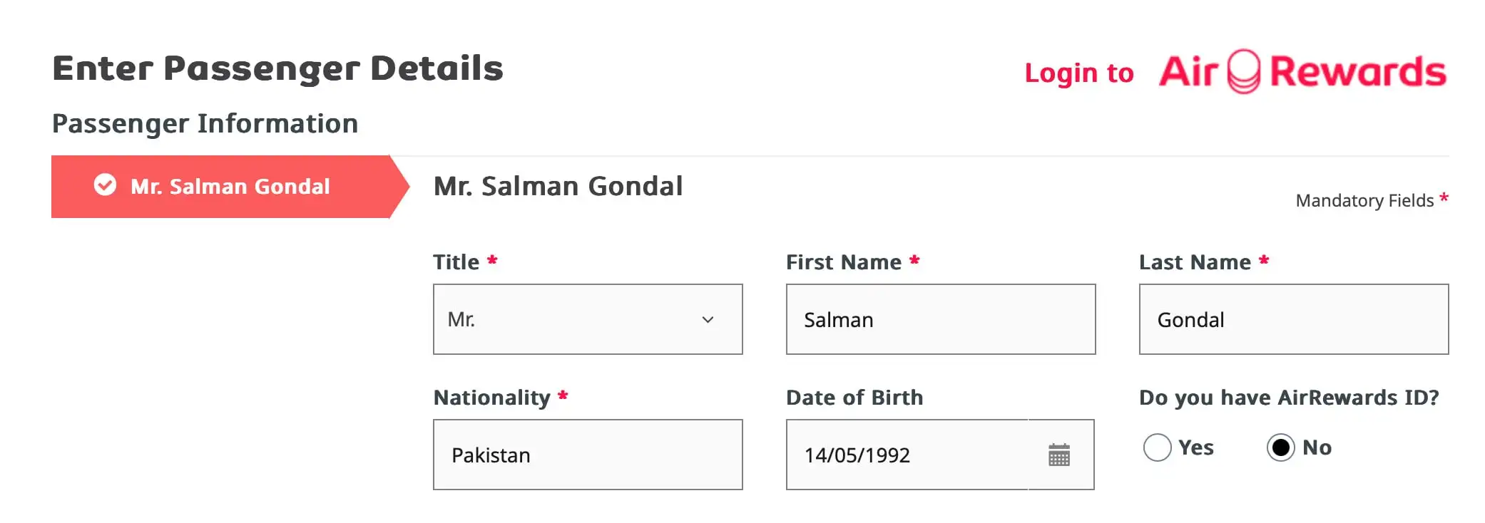 Adding Passenger Details on Fly Jinnah website by world air travel Services